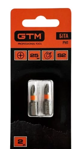 Биты GTM PH1 25 мм, сталь S2, 2 шт