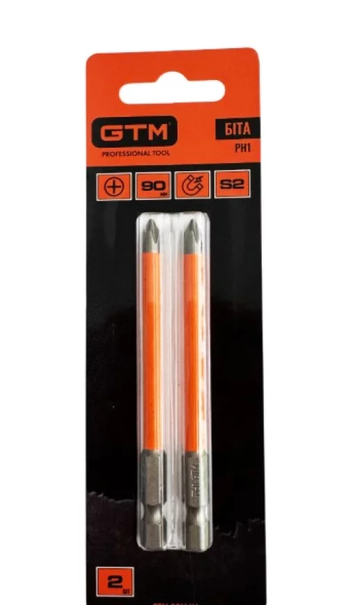 Биты экстра-длинные GTM PH1 90 мм, 2 шт, сталь S2
