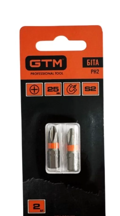 Биты GTM PH2, 25 мм, из стали S2, 2 шт.