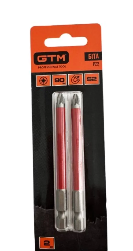 Биты GTM PZ2, 90 мм, из стали S2, 2 шт