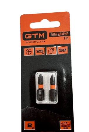 Бита ударная GTM PH1, 25 мм, из стали S2, 2 шт
