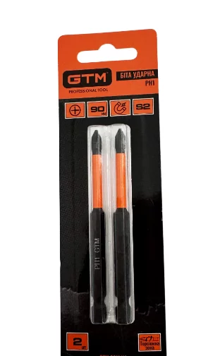 Бита ударная GTM PH1, 90 мм, из стали S2, 2 шт
