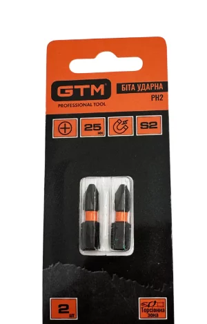 Біта ударна GTM PH2, 25 мм, зі сталі S2, 2 шт