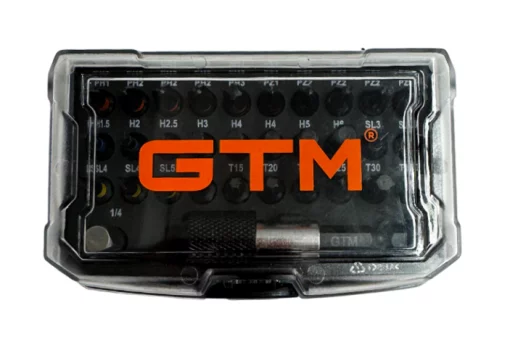 Набір біт GTM, 25 мм,&nbsp;32шт, з бітотримачем 1/4" та адаптером 1/4" (60 мм)