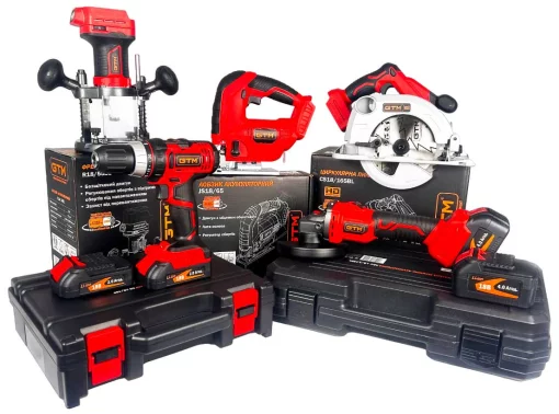 Набір акумуляторного інструменту GTM-18В (Шурупокрут, КШМ, Лобзик, Циркулярка, Фрезер)