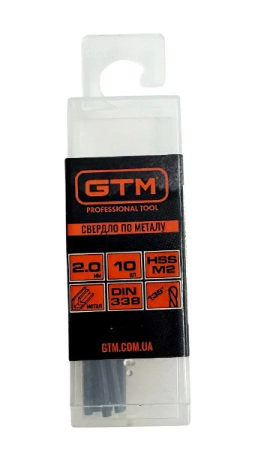 Сверло 2,0 мм GTM HSS-TiN 10шт с двойным покрытием