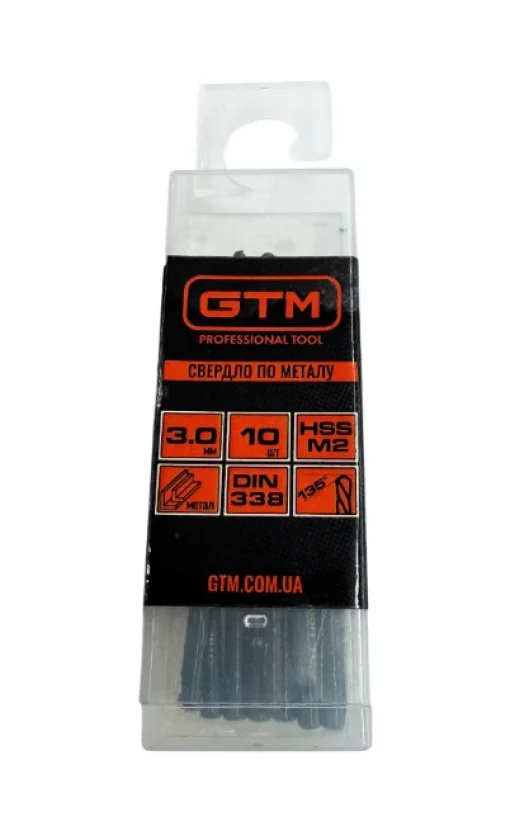 Сверло 3,0 мм GTM HSS-TiN 10шт с двойным покрытием