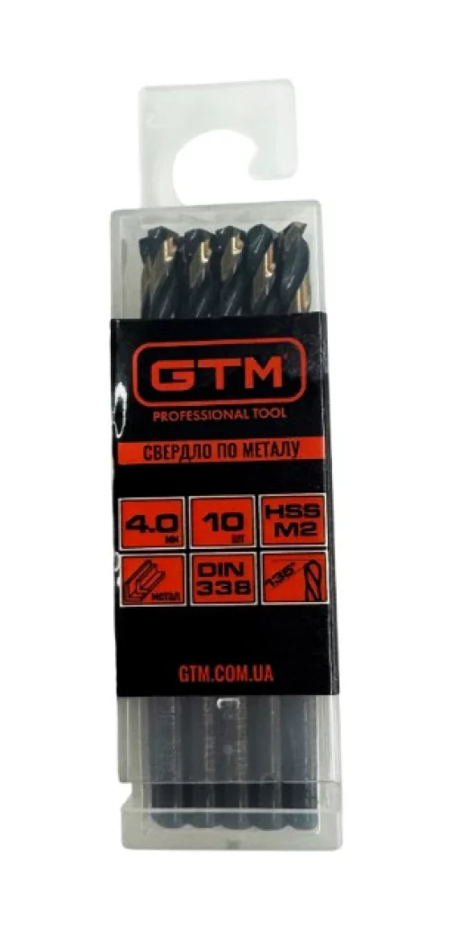 Сверло 4,0 мм GTM HSS-TiN 10шт с двойным покрытием