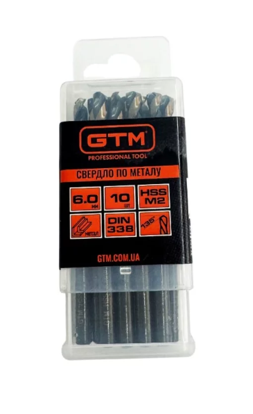 Сверло 6,0 мм GTM HSS-TiN 10шт с двойным покрытием