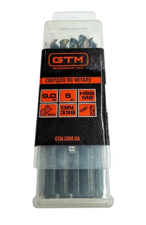 Сверло 9,0 мм GTM HSS-TiN 5шт с двойным покрытием