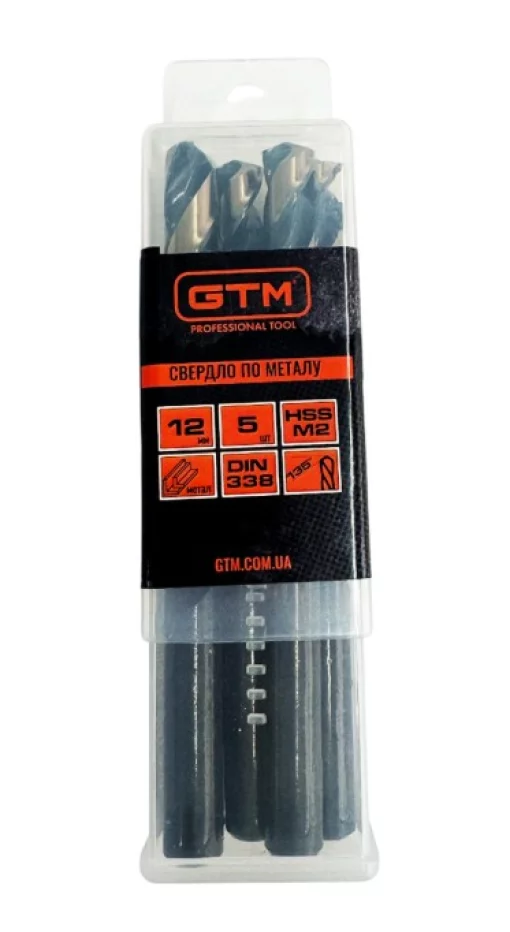 Сверло 12,0 мм GTM HSS-TiN 5шт с двойным покрытием