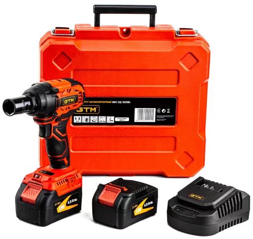 Гайковерт акумуляторний GTM IWC18/320BL, ударний, 1/2", 2 АКБ по 4А*год, ЗП