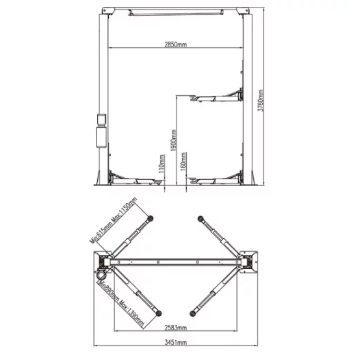 Підйомник автомобільний GTM 4т/220В/верхня синхронізація/мех.замки